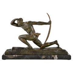 Pierre Le Faguays Art deco bronze sculpture athlete with bow, archer, 1930