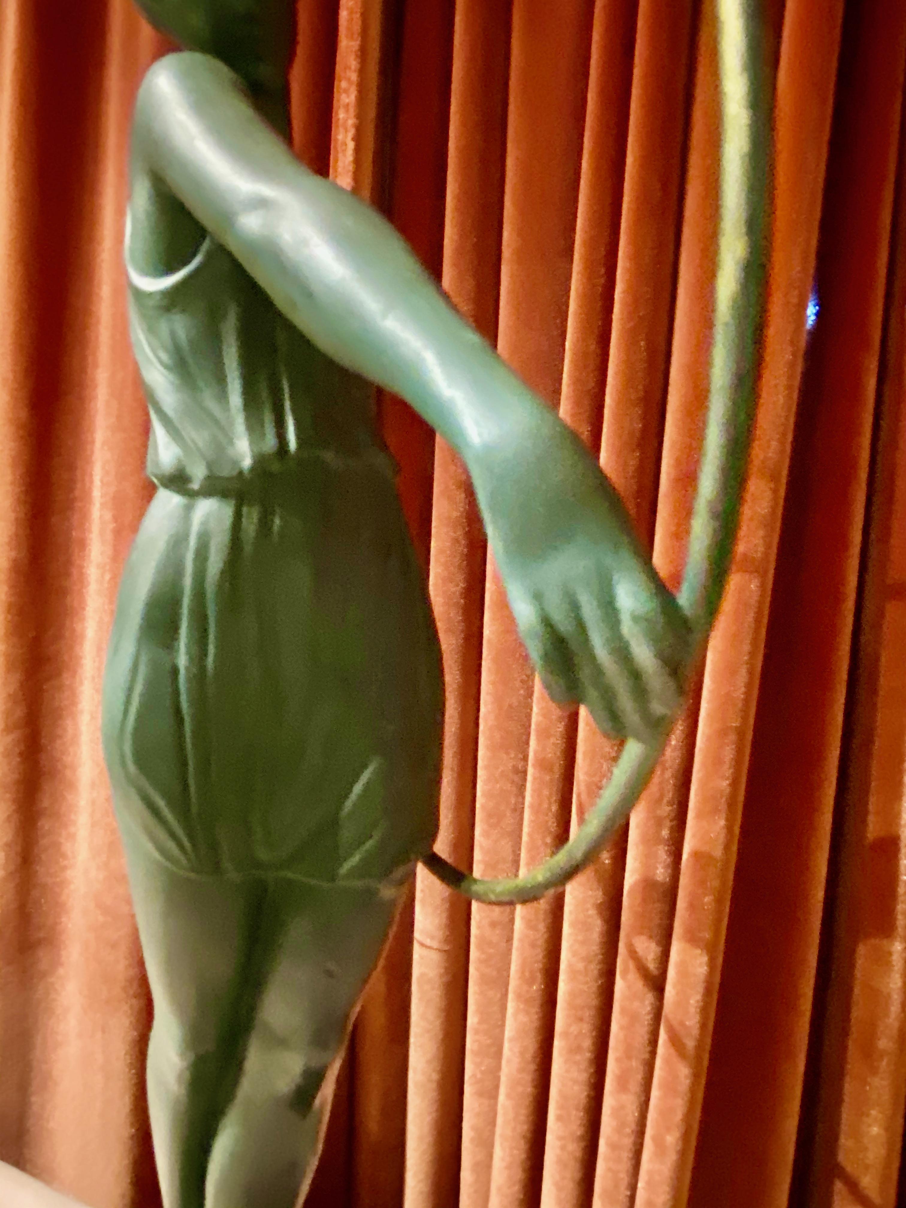 Spelter Pierre Le Faguays Dancer with Hoop Art Deco Green Patented Sculpture Fayral
