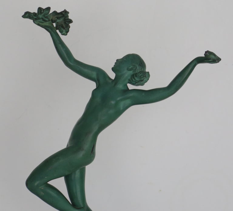 Metal Pierre Le Faguays Figurine-Intoxication Signed Guerbe French circa 1930 For Sale