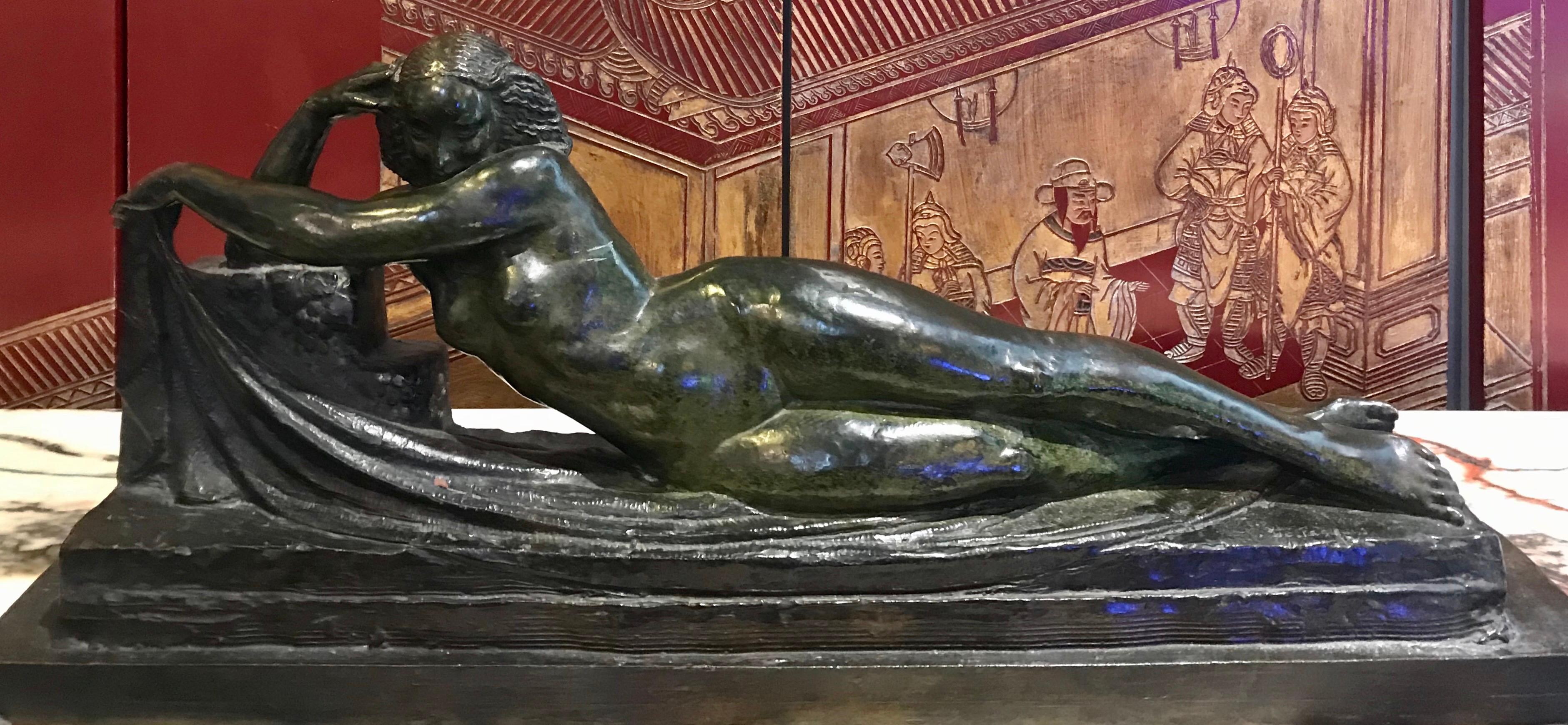 Art Deco Pierre Le Faguays Bronze Sculpture of a Nude Woman