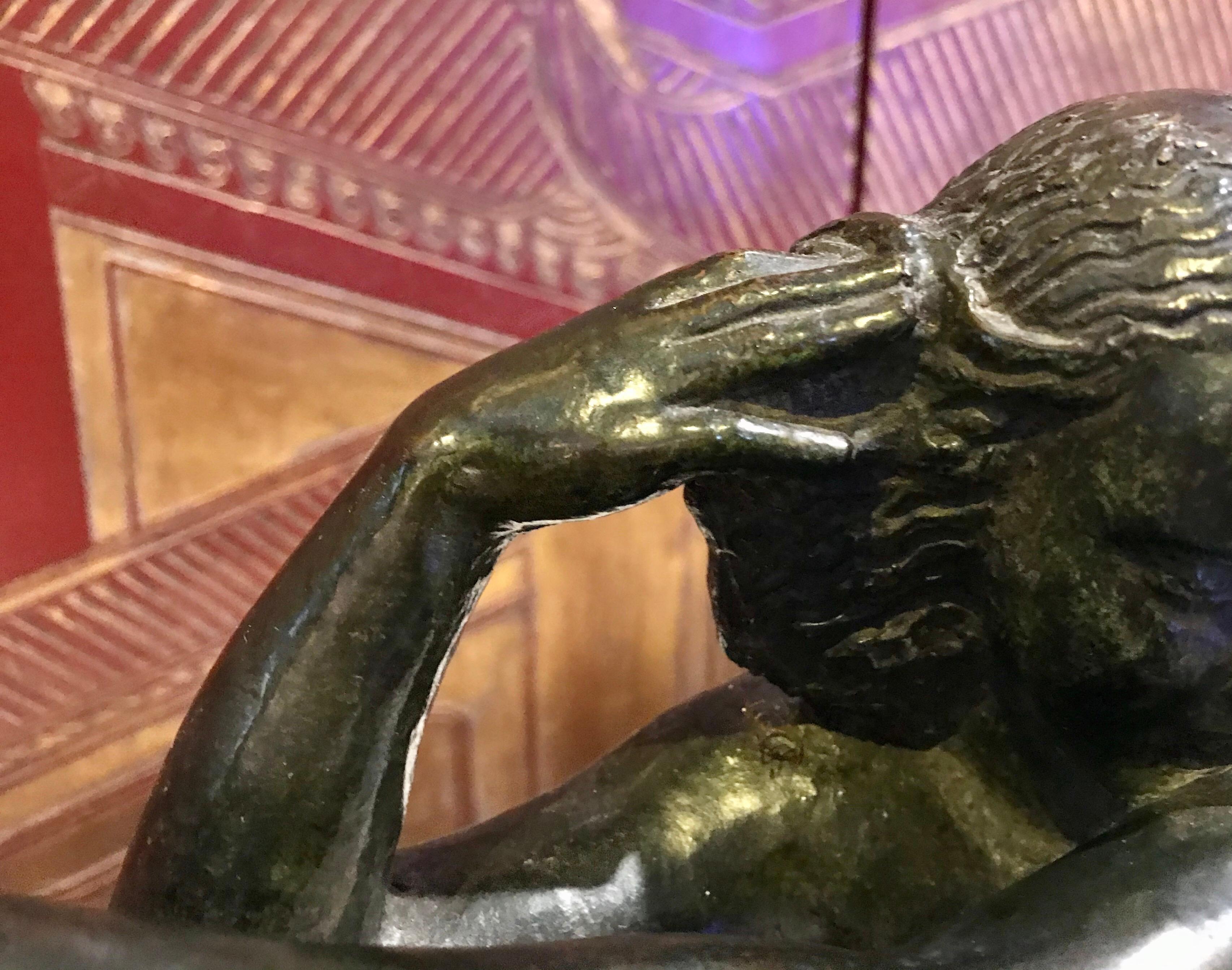 Patinated Pierre Le Faguays Bronze Sculpture of a Nude Woman