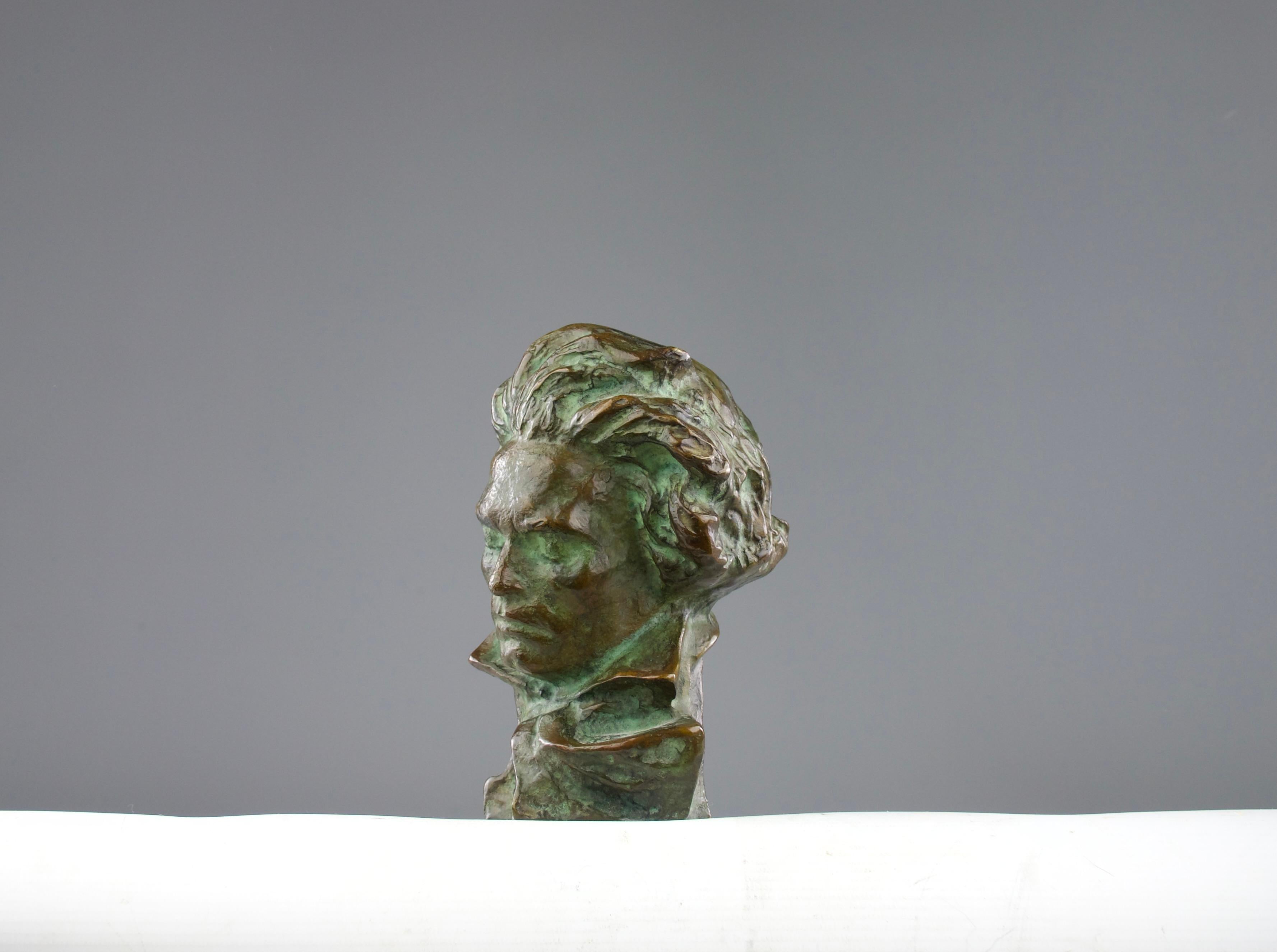 Patinated Pierre le Faguays x Max Le Verrier, Beethoven Bronze Bust, Art Deco 1920s For Sale