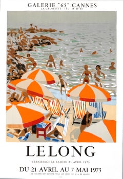 "Lelong - Galerie "65" Cannes" Summer Beach Scene French Exhibition Poster 1970s