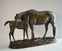 Jument et son poulain - Scultura in bronzo di Pierre Lenordez