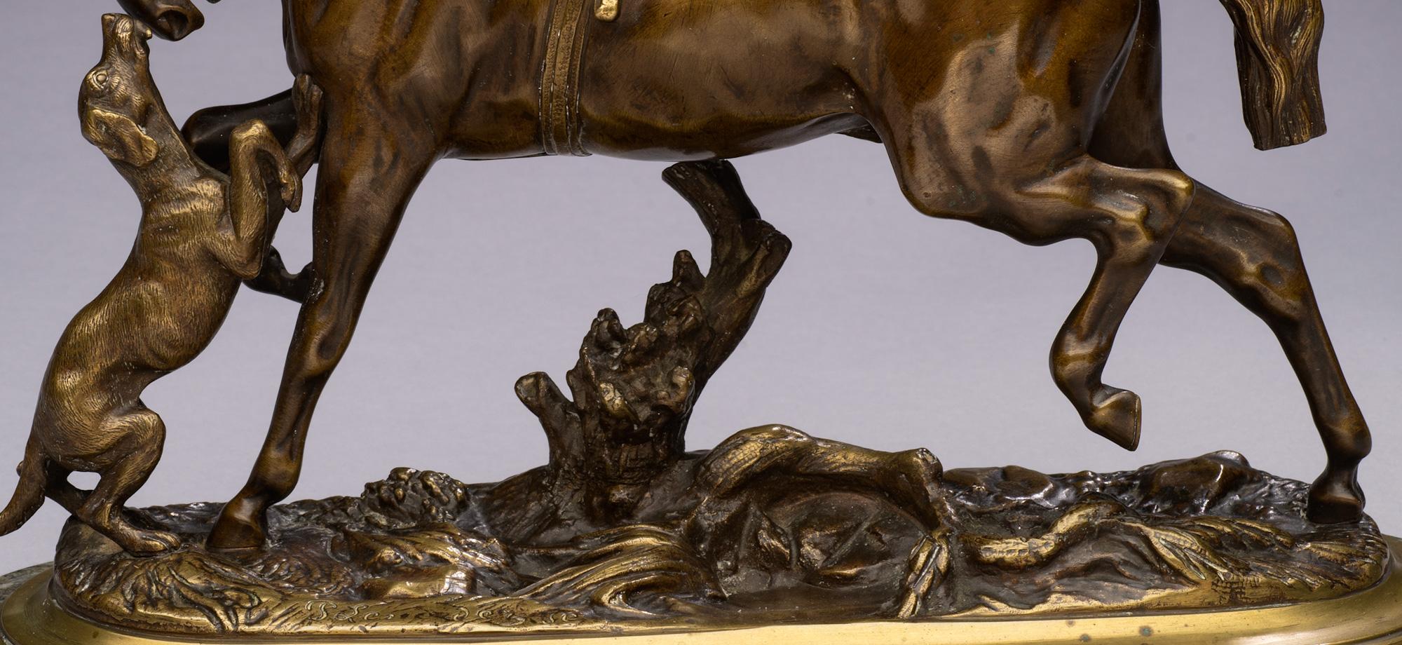 Antique Horse Bronze Saddled Horse Playing with a Dog-Pierre Lenordez circa 1860 For Sale 7