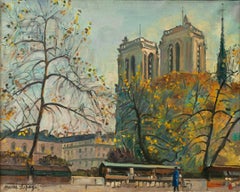 Vintage Pierre Lepage 'Notre Dame' 1940-50 Oil on Canvas Post Impressionist French