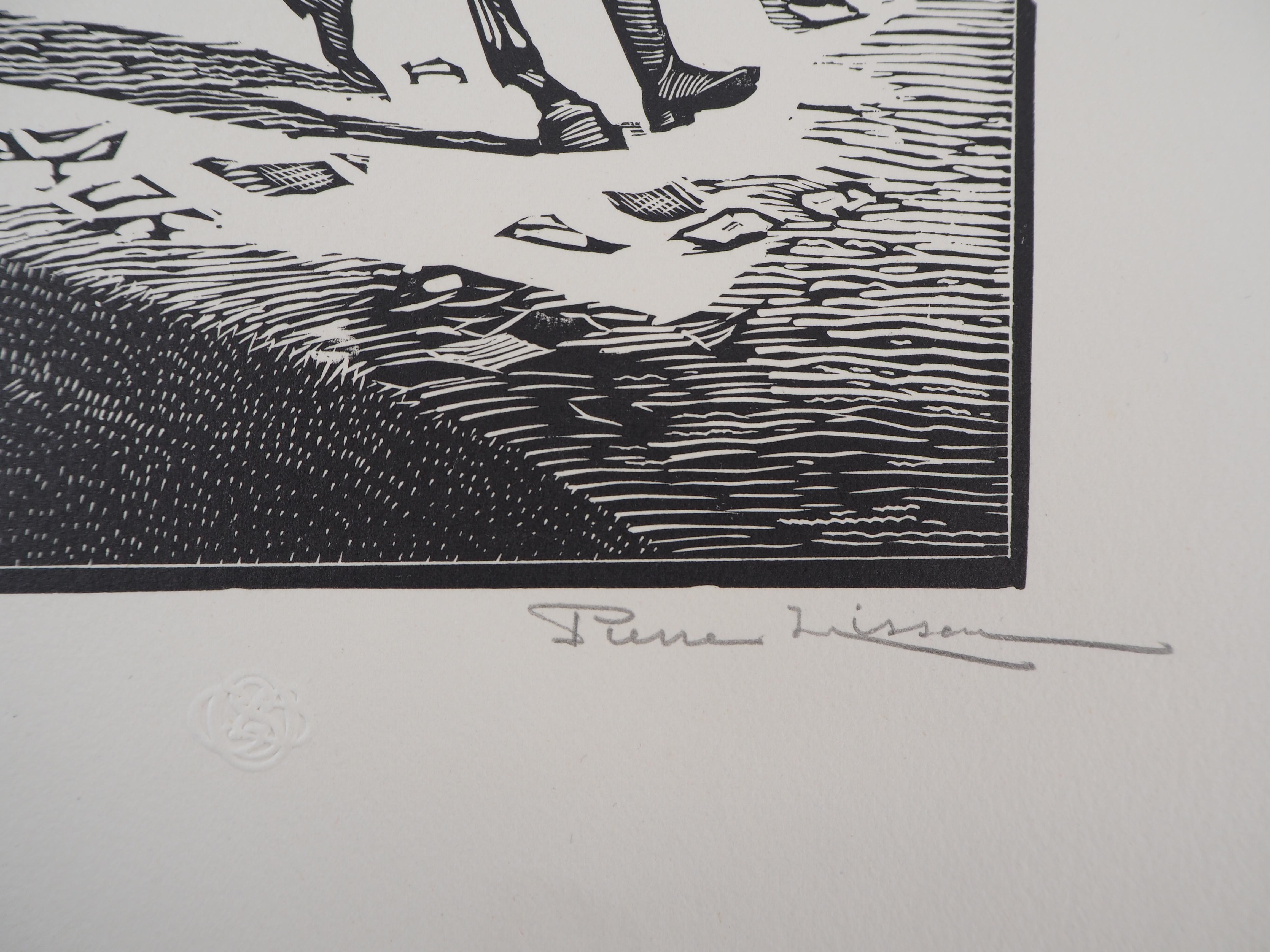 Jockey Before the Horse Race - Original wooodcut, Handsigned & numbered /160 - Print by Pierre LISSAC