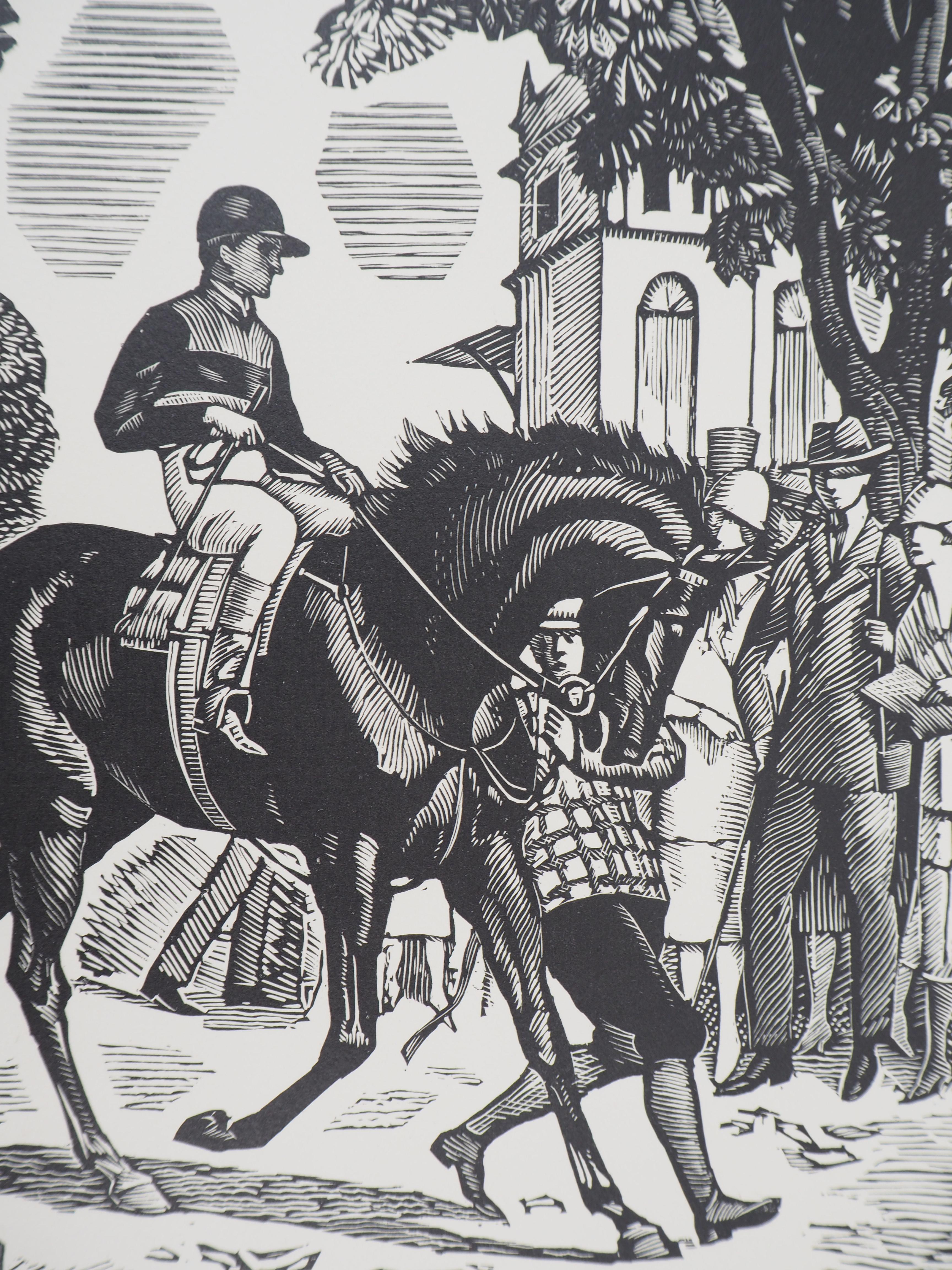 Jockey Before the Horse Race - Original wooodcut, Handsigned & numbered /160 - Gray Animal Print by Pierre LISSAC