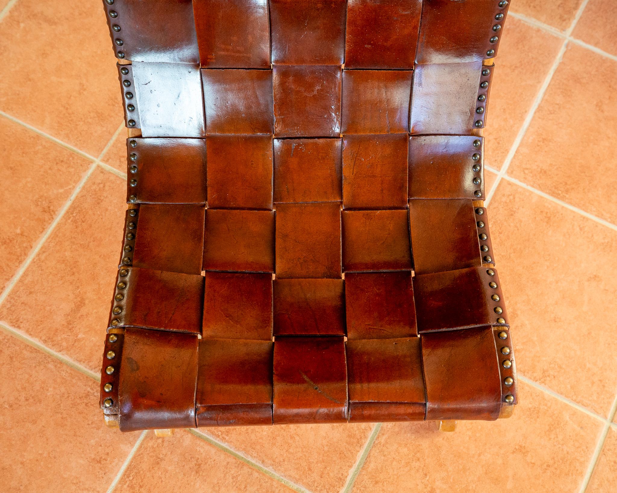 Pierre Lottier Cigar Leather Strap Slipper Lounge Chair 1960s MCM Blonde Tan For Sale 10