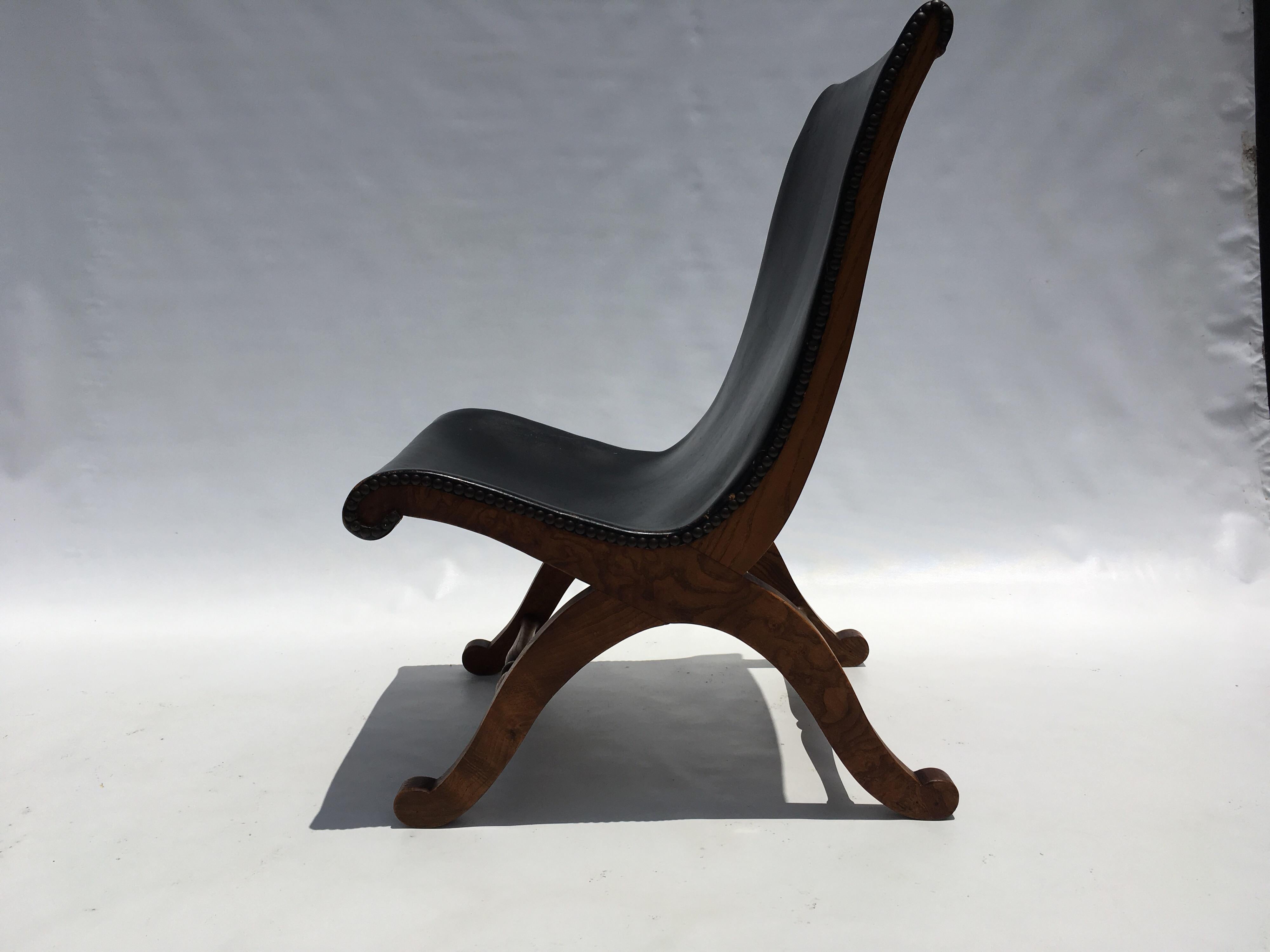 Spanish Pierre Lottier for Valenti Slipper Chair Black Leather