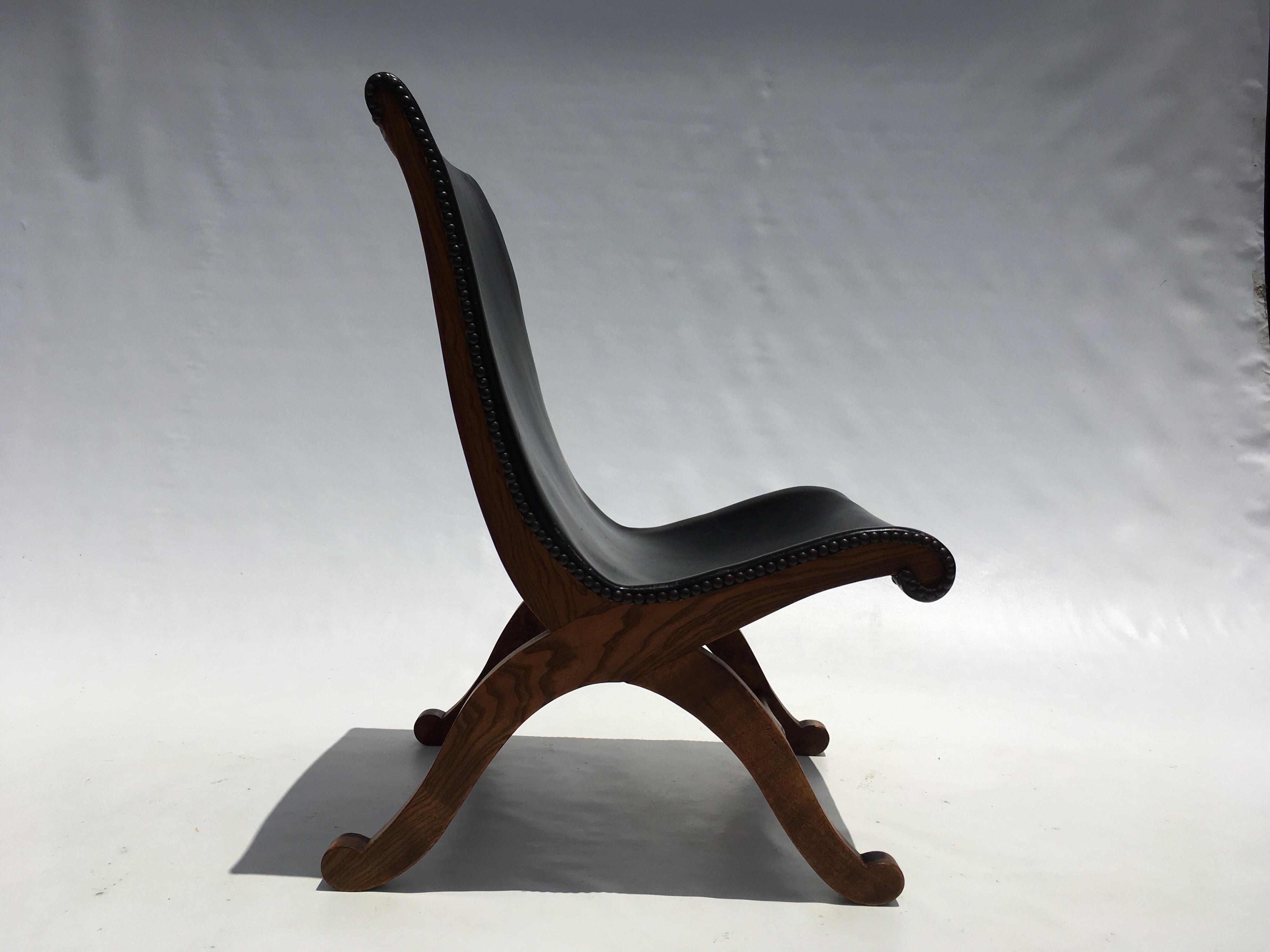 Mid-20th Century Pierre Lottier for Valenti Slipper Chair Black Leather
