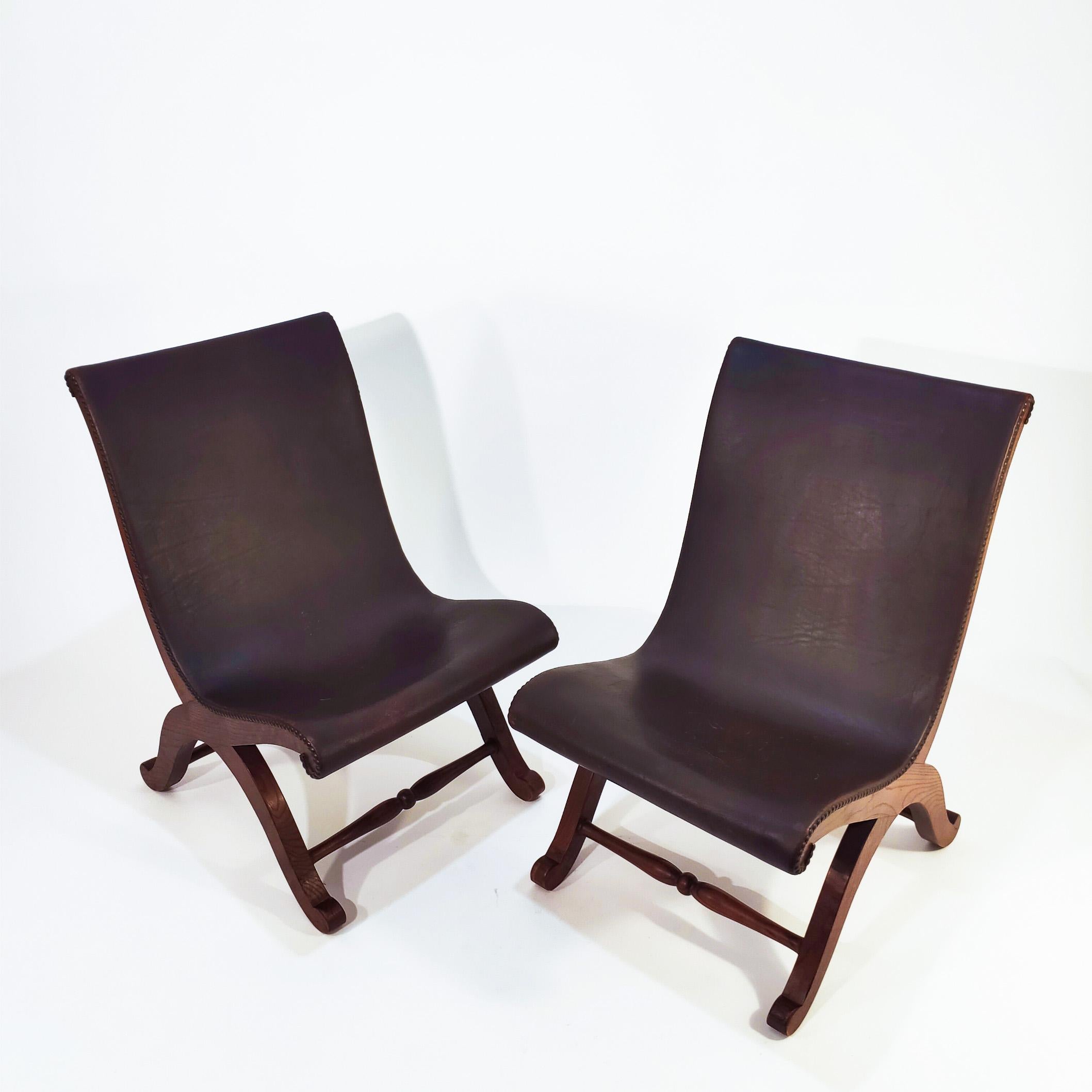 Mid-Century Modern Pierre Lottier for Valmazan. Neoclassical style slipper chairs, Spain, 1940s For Sale