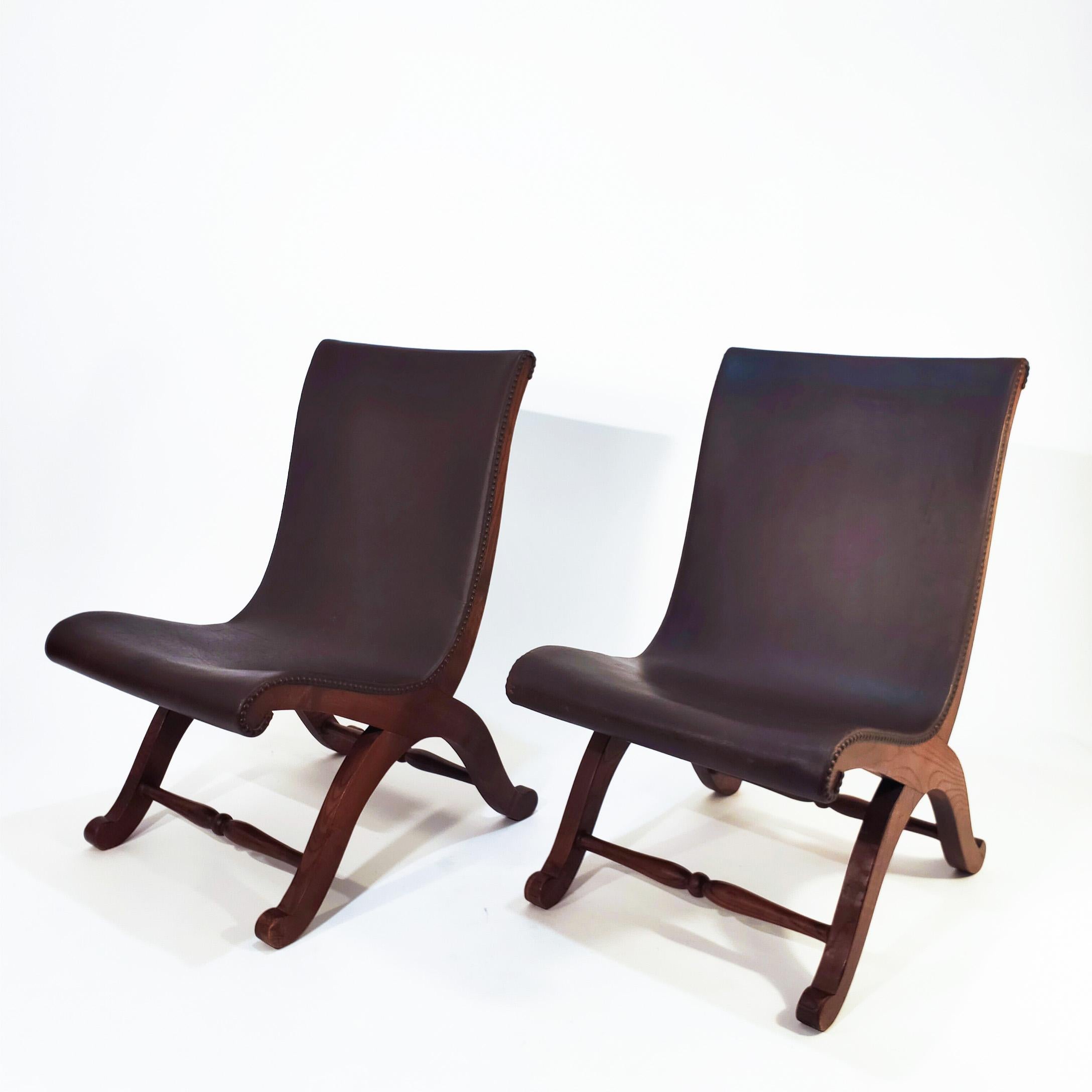 Spanish Pierre Lottier for Valmazan. Neoclassical style slipper chairs, Spain, 1940s For Sale