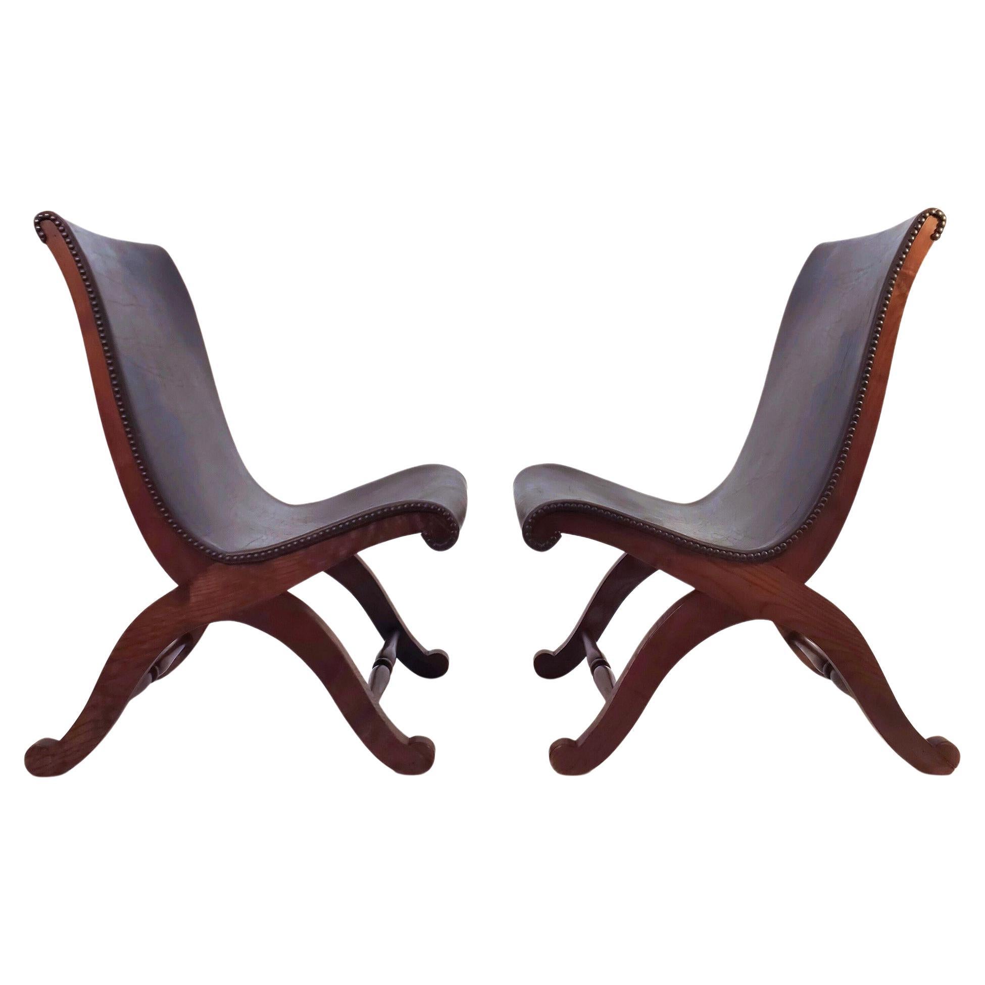 Pierre Lottier for Valmazan. Neoclassical style slipper chairs, Spain, 1940s For Sale