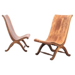 Pierre Lottier Leather Oak Chairs Highback For Valmazan, Spain 1950