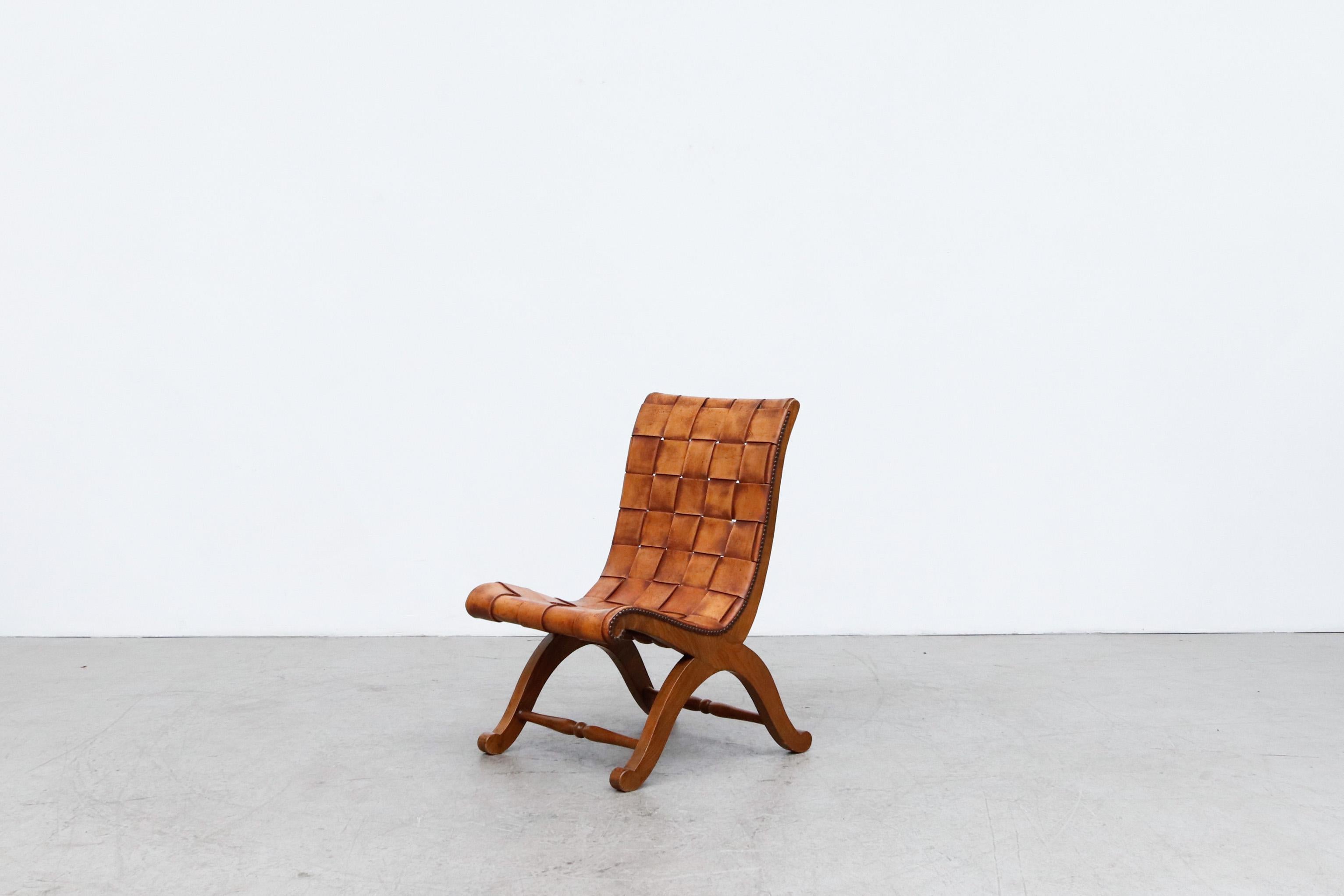 Mid-Century Modern Pierre Lottier Spanish Woven Leather Chair, 1950's