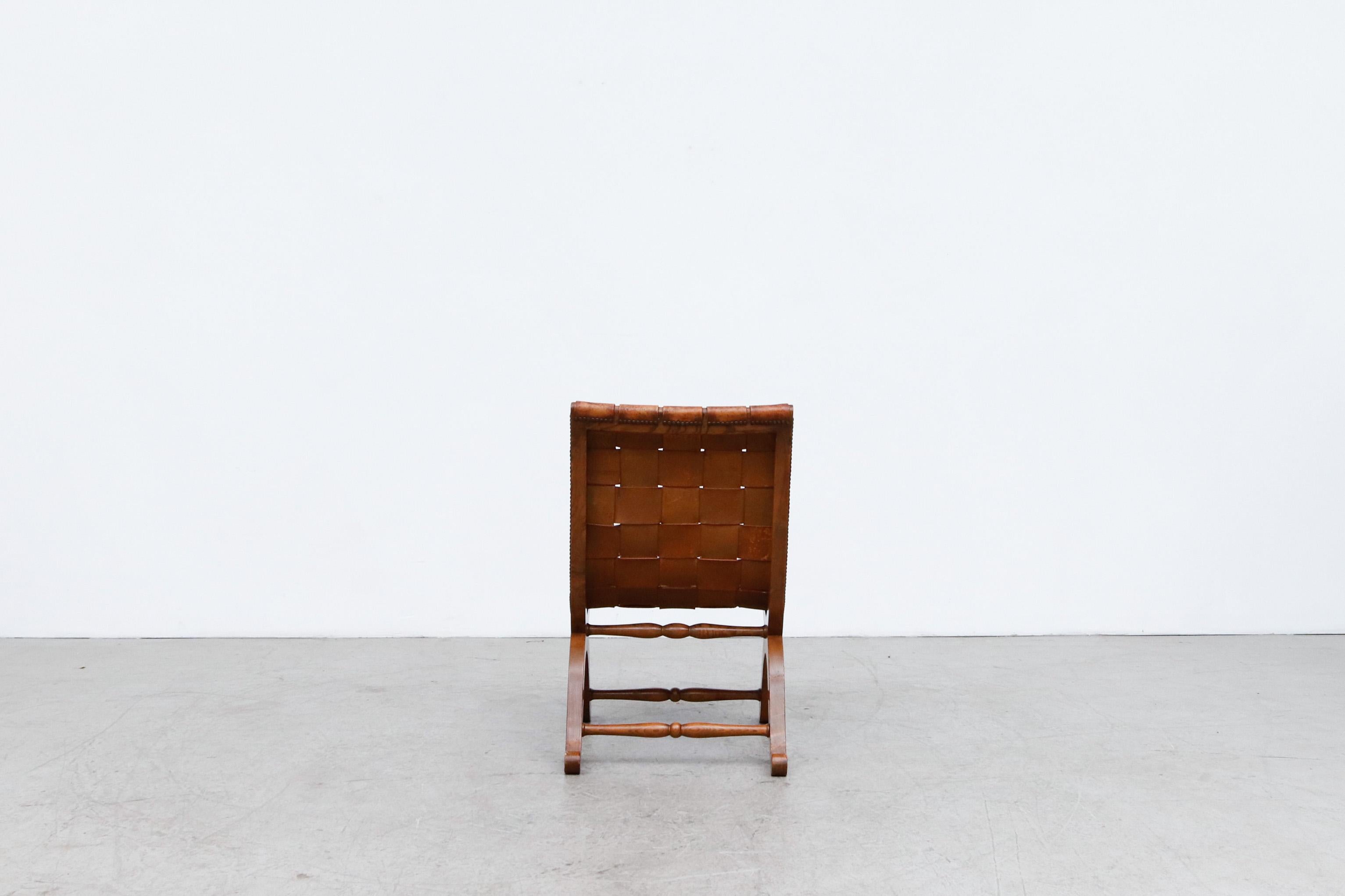 Pierre Lottier Spanish Woven Leather Chair, 1950's 1