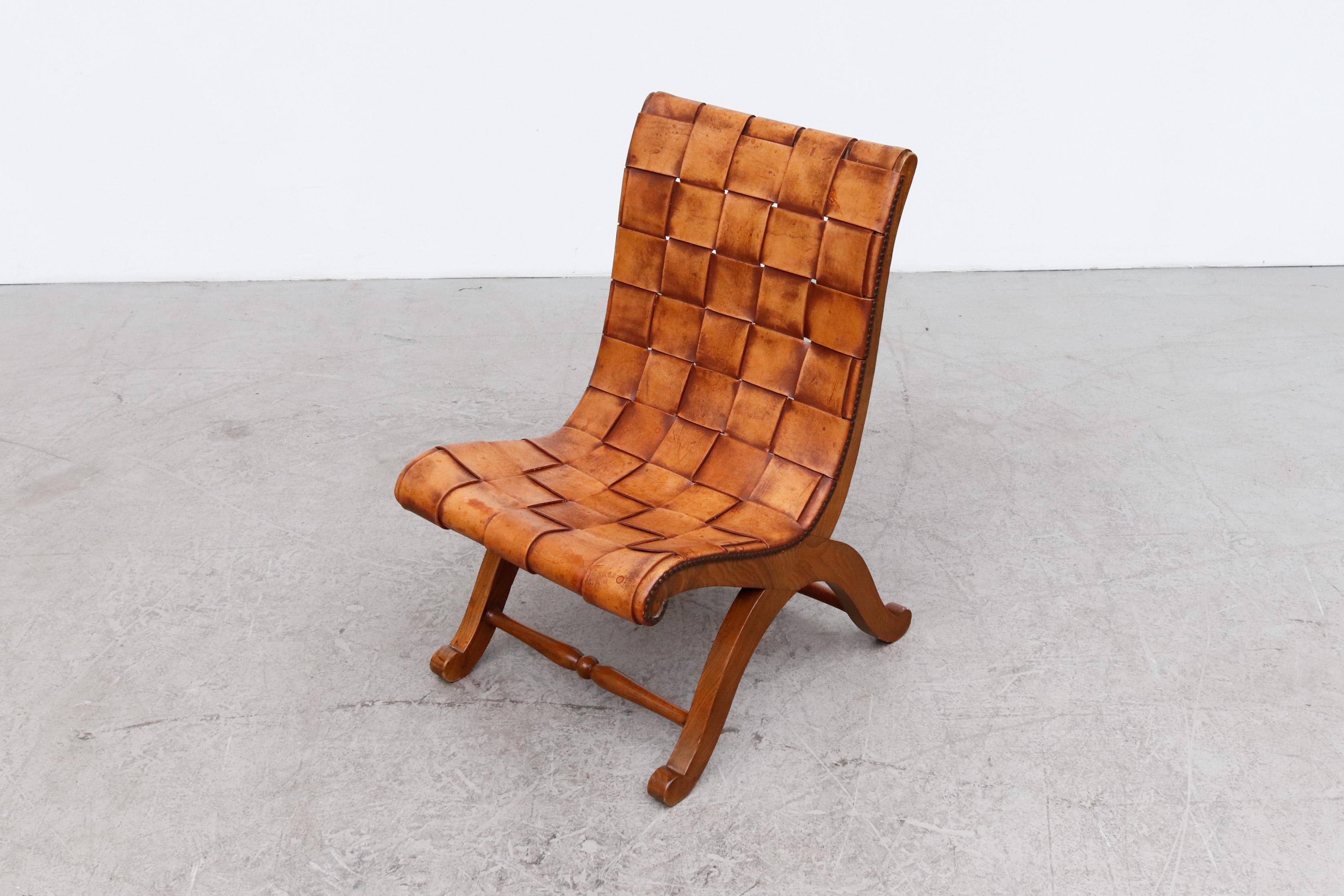 Pierre Lottier Spanish Woven Leather Chair, 1950's 2