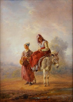 Two countrywomen with a donkey - Melancholy in an atmosphere of colour -