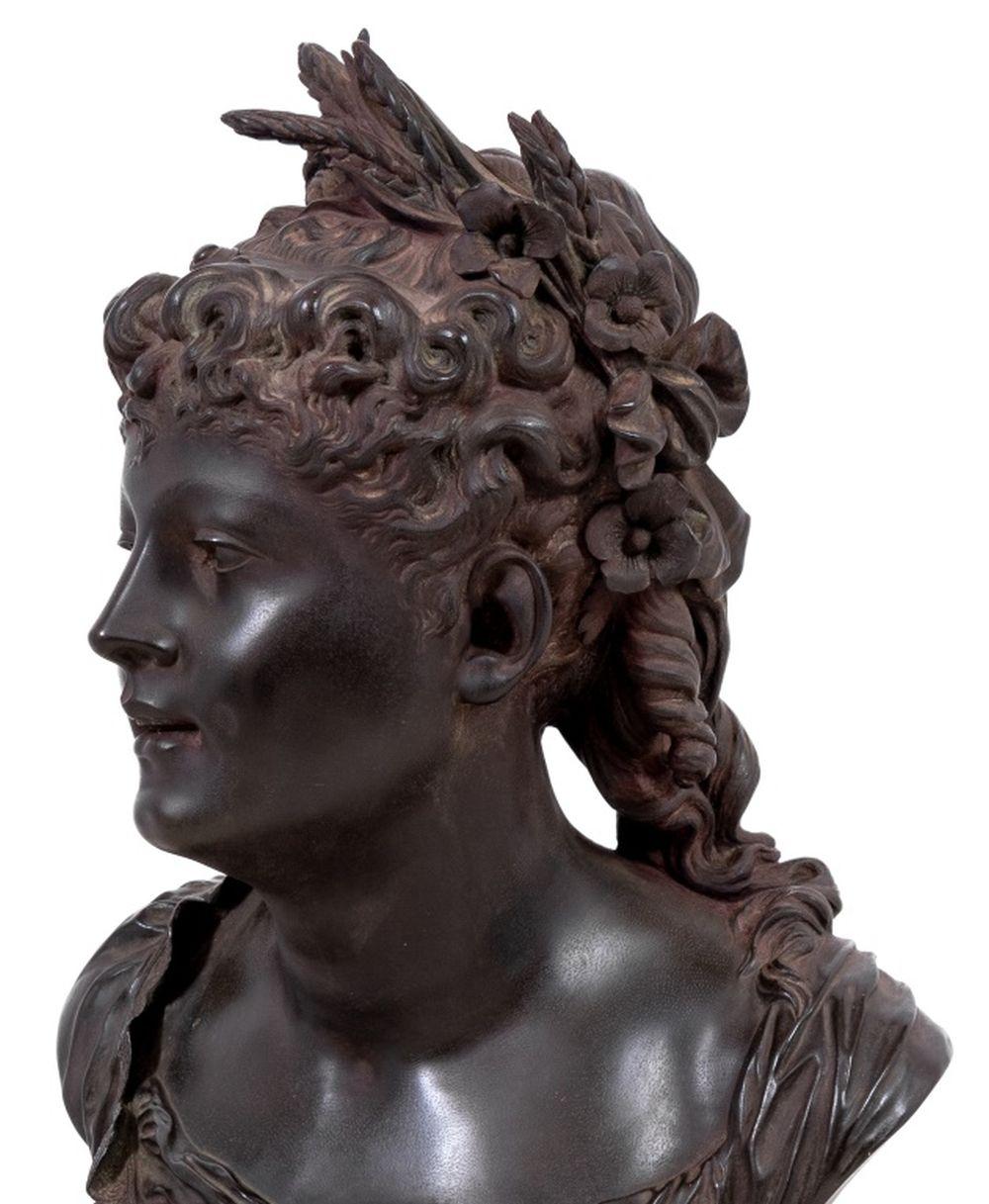 French Pierre Louis Detrier Bronze Bust of a Woman For Sale