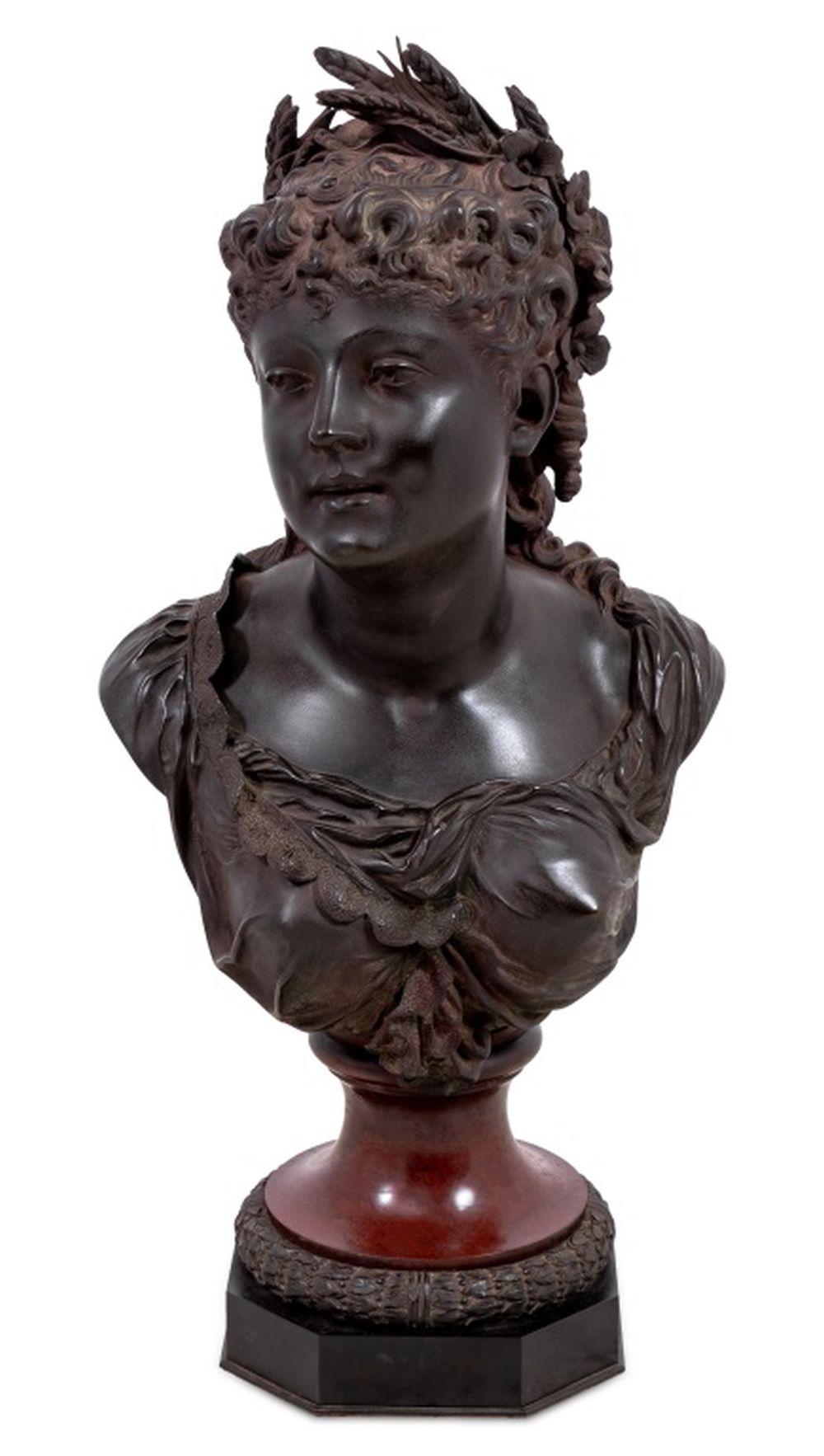 Pierre Louis Detrier Bronze Bust of a Woman In Good Condition For Sale In Astoria, NY
