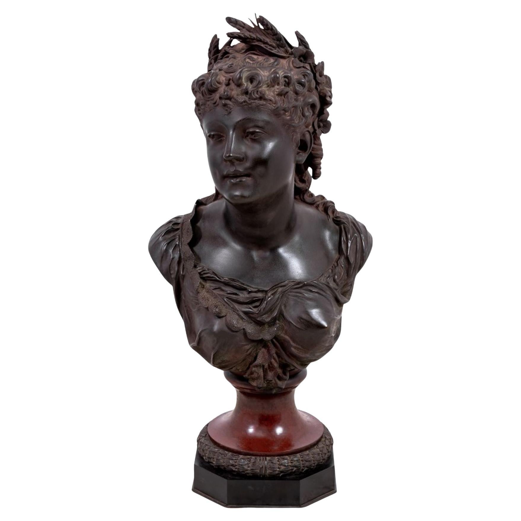 Pierre Louis Detrier Bronze Bust of a Woman For Sale