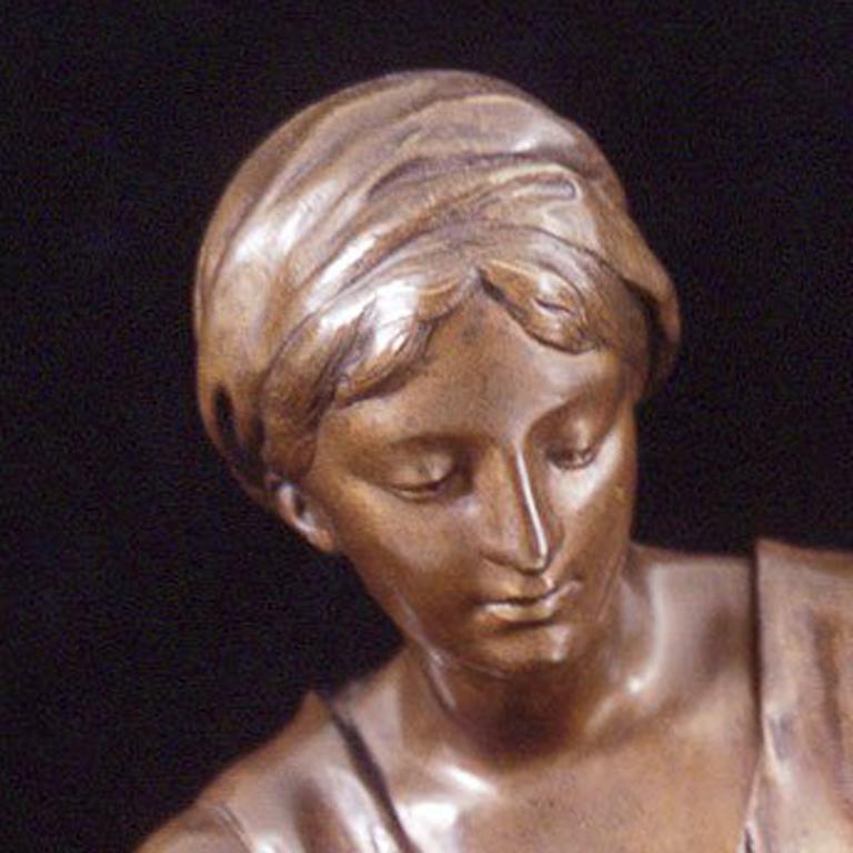 Mother and Child, Bronze, Medium Brown Patina, French, 1883 - Sculpture by Pierre-Louis Détrier
