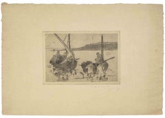 Fishermen - Etching by Pierre Louis Dumont - Early 20th Century