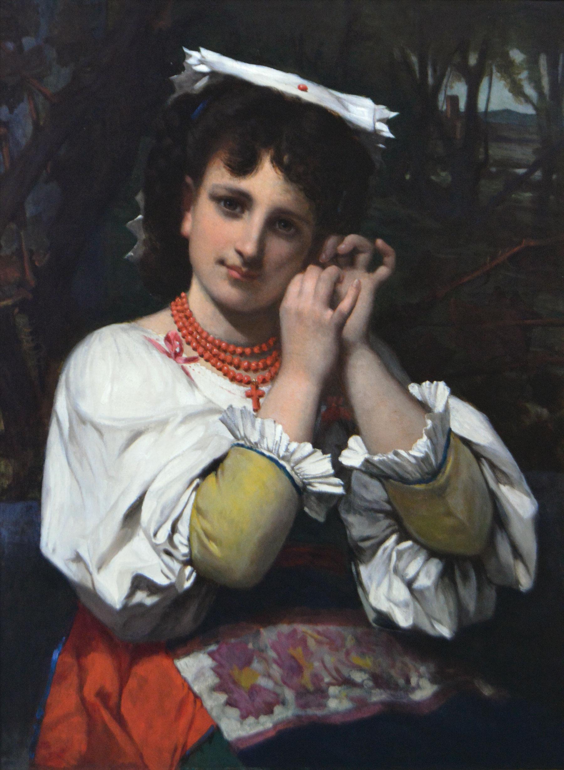 Ritratto di genere del XIX secolo di una donna italiana - Painting di Pierre-Louis-Joseph de Coninck