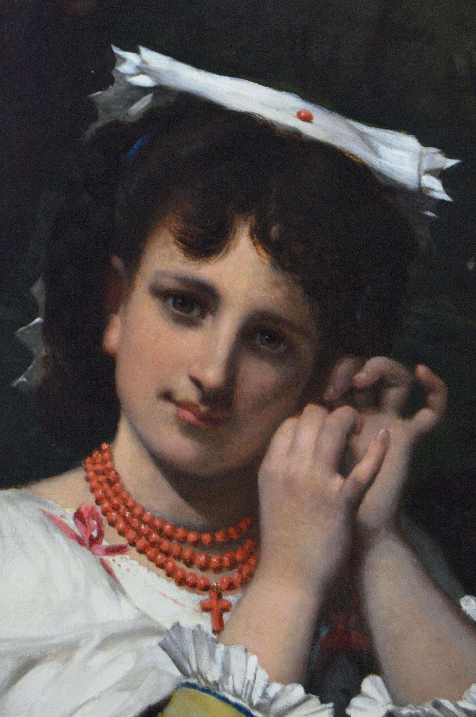 Ritratto di genere del XIX secolo di una donna italiana - Portrait Painting Nero di Pierre-Louis-Joseph de Coninck