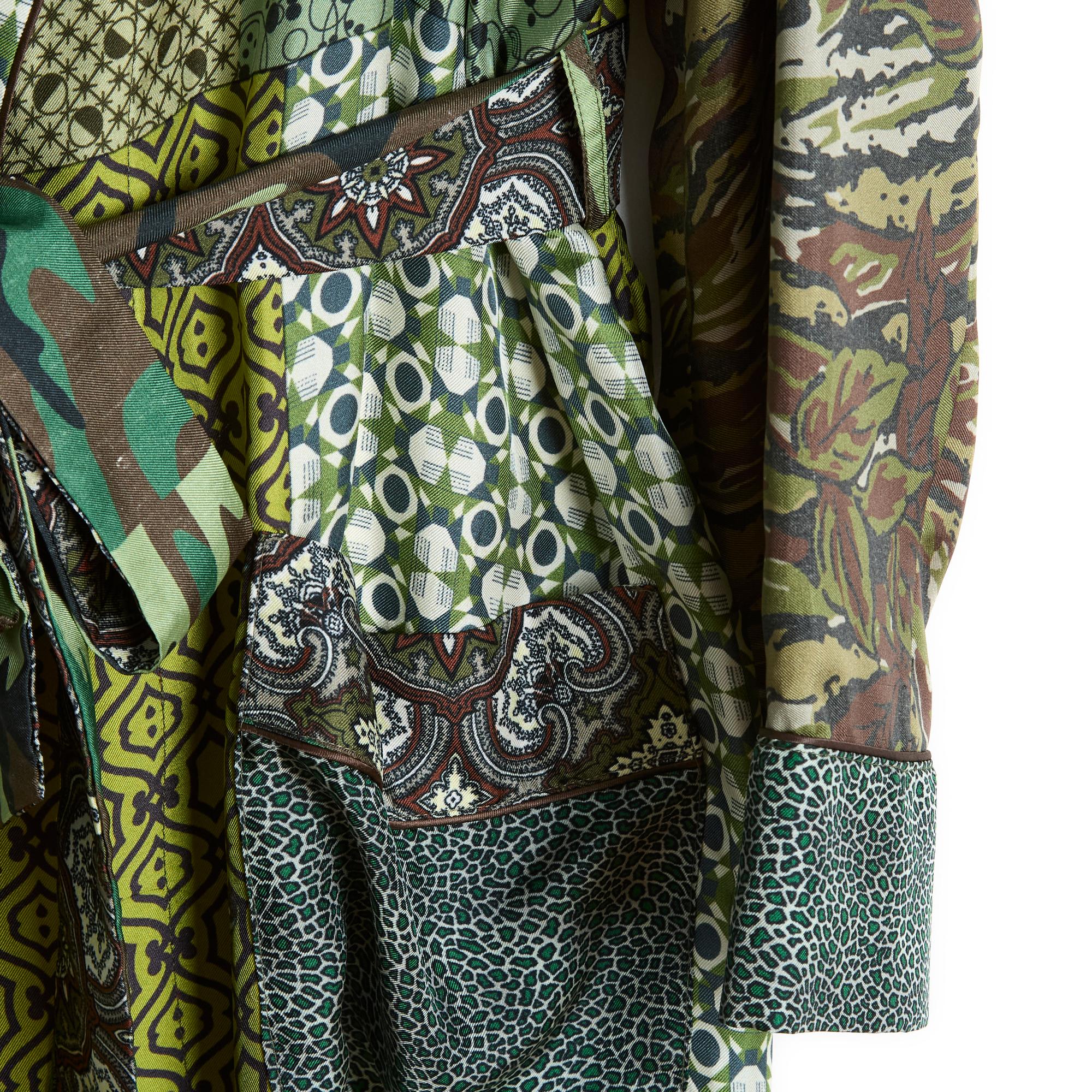Pierre Louis Mascia OS Green Silk Maxi Kimono In Excellent Condition For Sale In PARIS, FR
