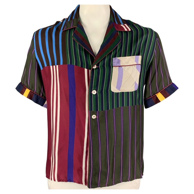 PIERRE-LOUIS MASCIA Size M Multi-Color Stripe Silk Camp Short Sleeve ...