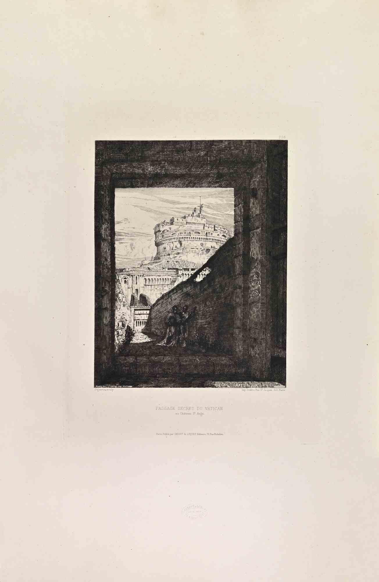 Passage Secret du Vatican is a black and White etching realized by Pierre-Lucien Faure-Dujarric in the 1860s. 

Titled in the lower.

Image size: 31x23.

Very good impression with wide margins and a very fresh inking.

Realized for the "Société des