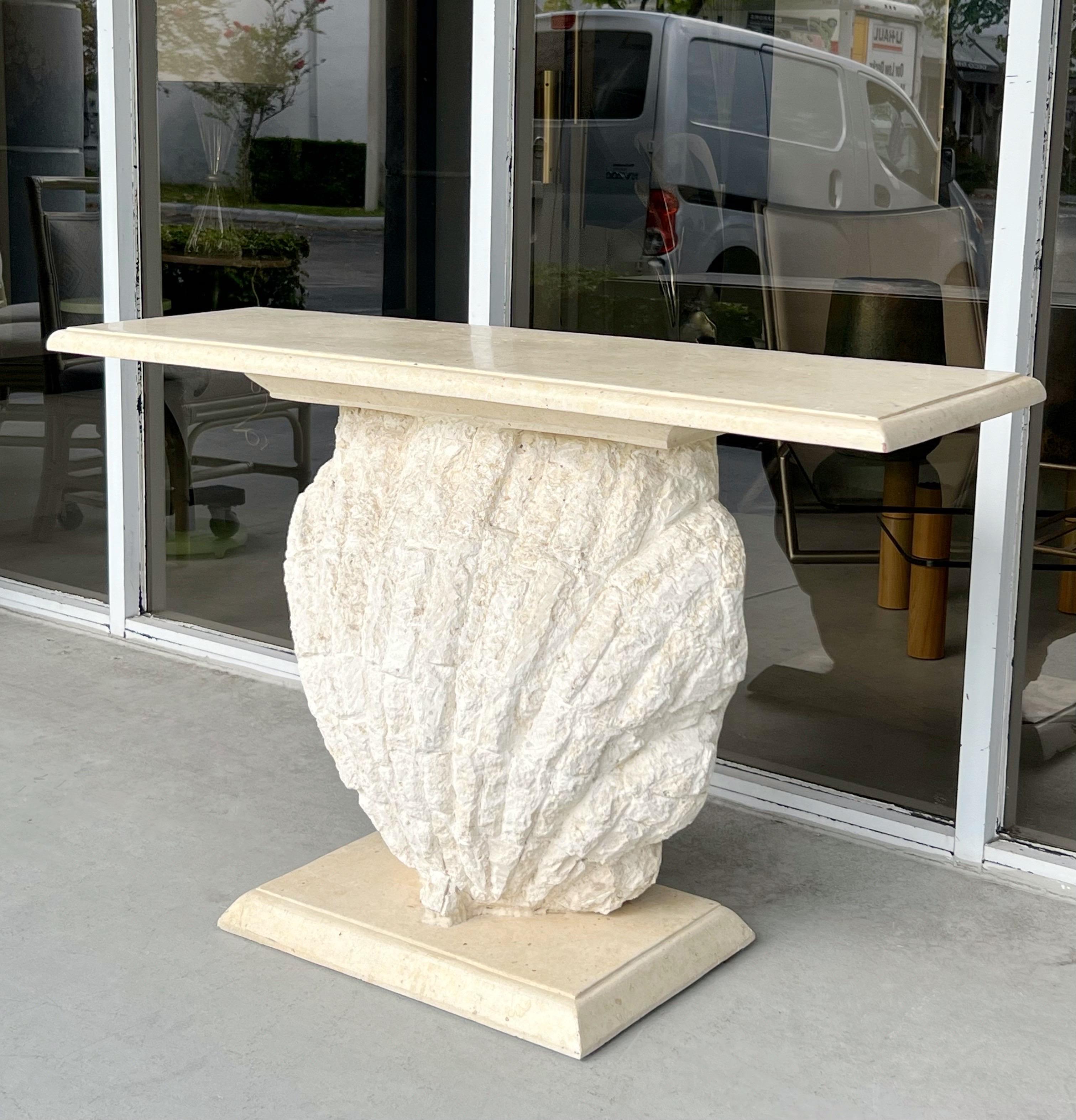 Hand-Crafted Pierre Magnussen Ponte Shell Console Table Fossil Stone