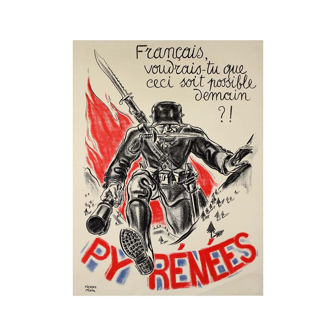 1936 original poster French Pyrenees would you want this to be possible tomorrow For Sale 2