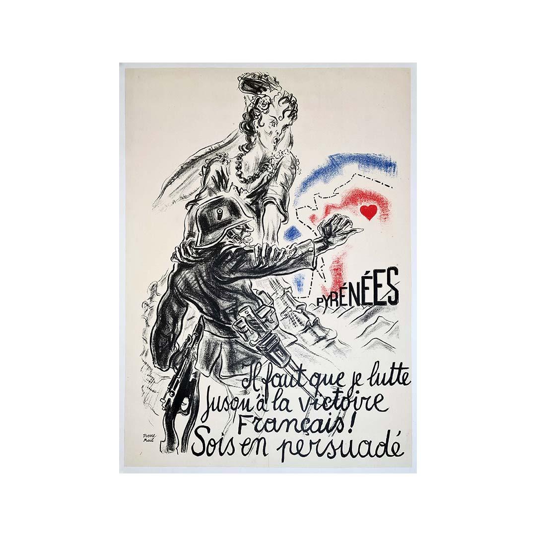 1936 Original Poster Pyrenees I must fight until victory Frenchman be persuaded! For Sale 2