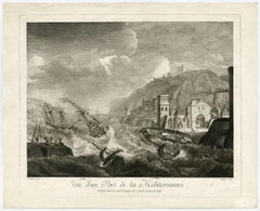 Antique Vue d
un port de la Mediterrannee.