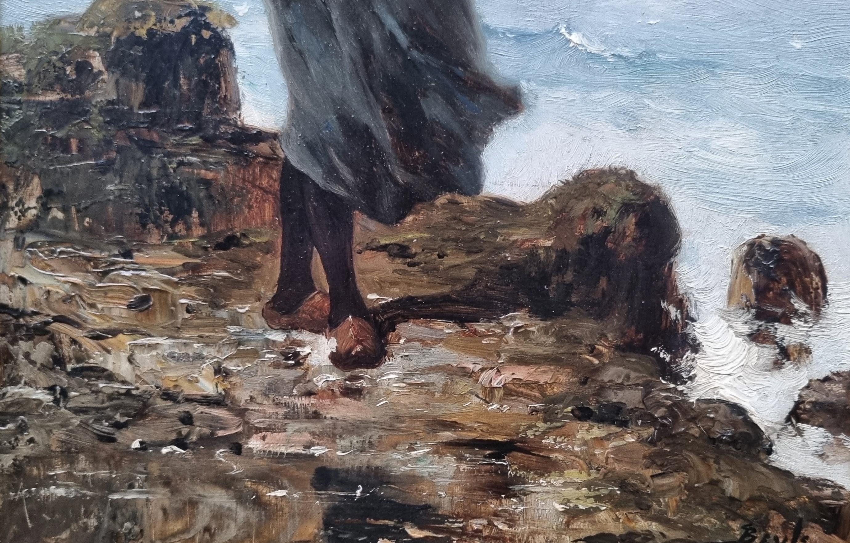 BEYLE French marine painter Normandy Fischerwoman on foot Naturalistic 1880 19th 2