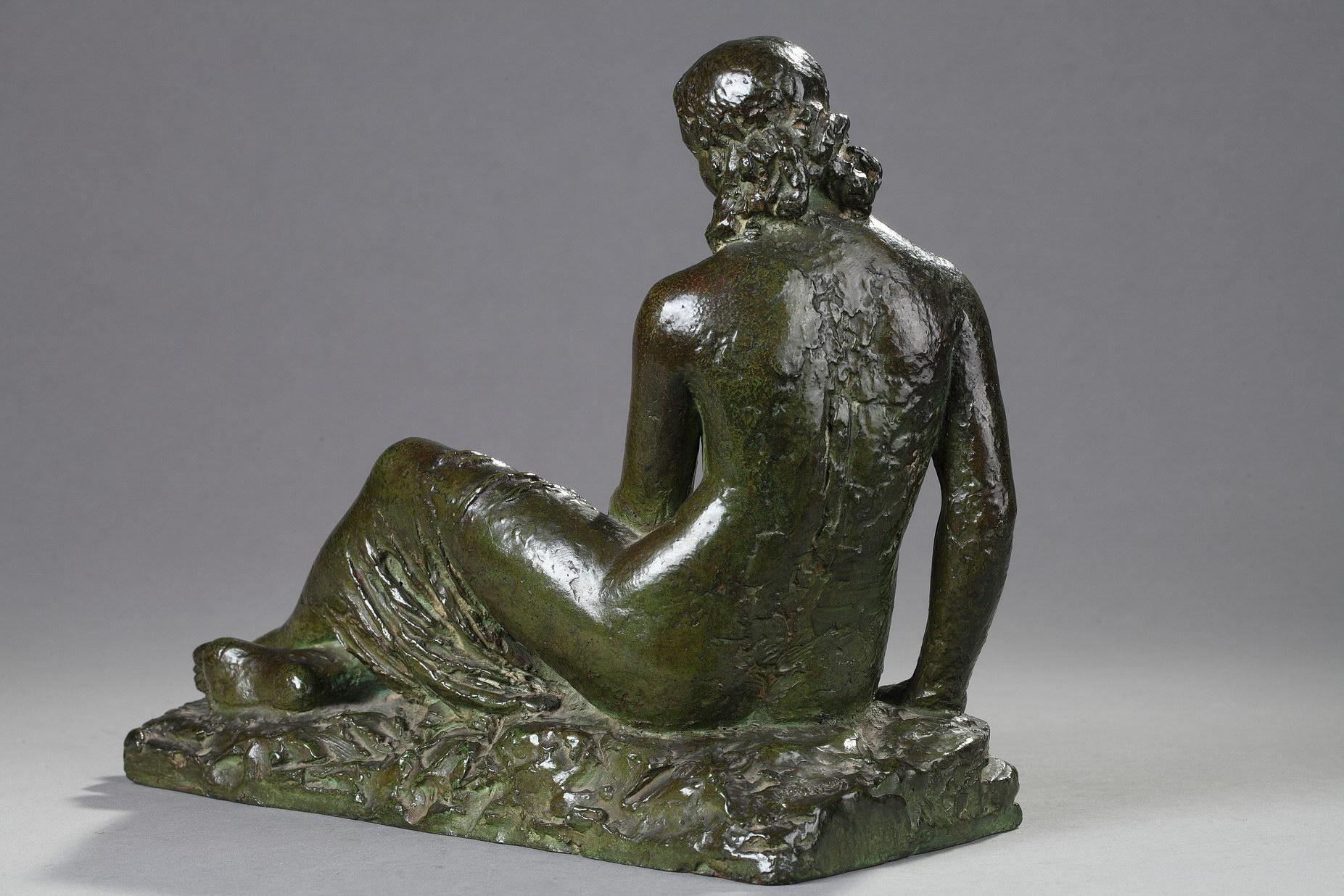 Young woman seated with drapery - Gold Nude Sculpture by Pierre-Marie Poisson