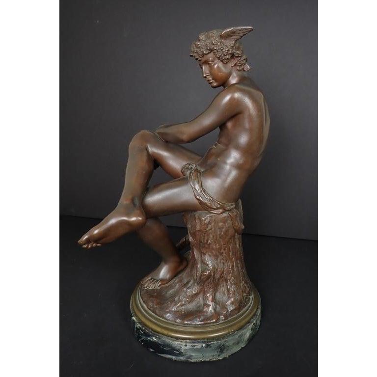 Bronze 19th Century French Sculpture Of A Seated Mercury by Pierre Marius Montagne  For Sale