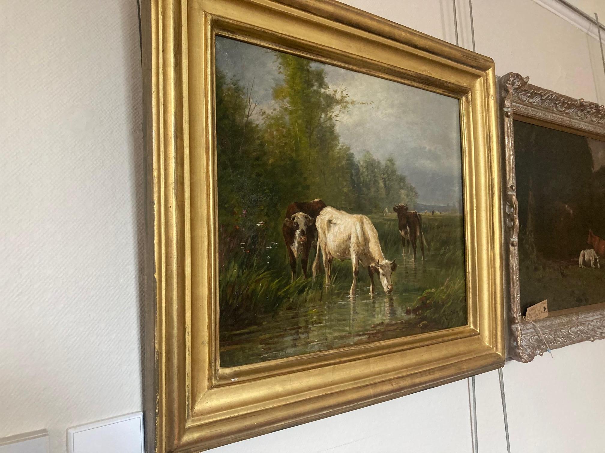Kühe, watering in a Field, viktorianische große Landschaft, Öl  In Originalrahmen im Angebot 2