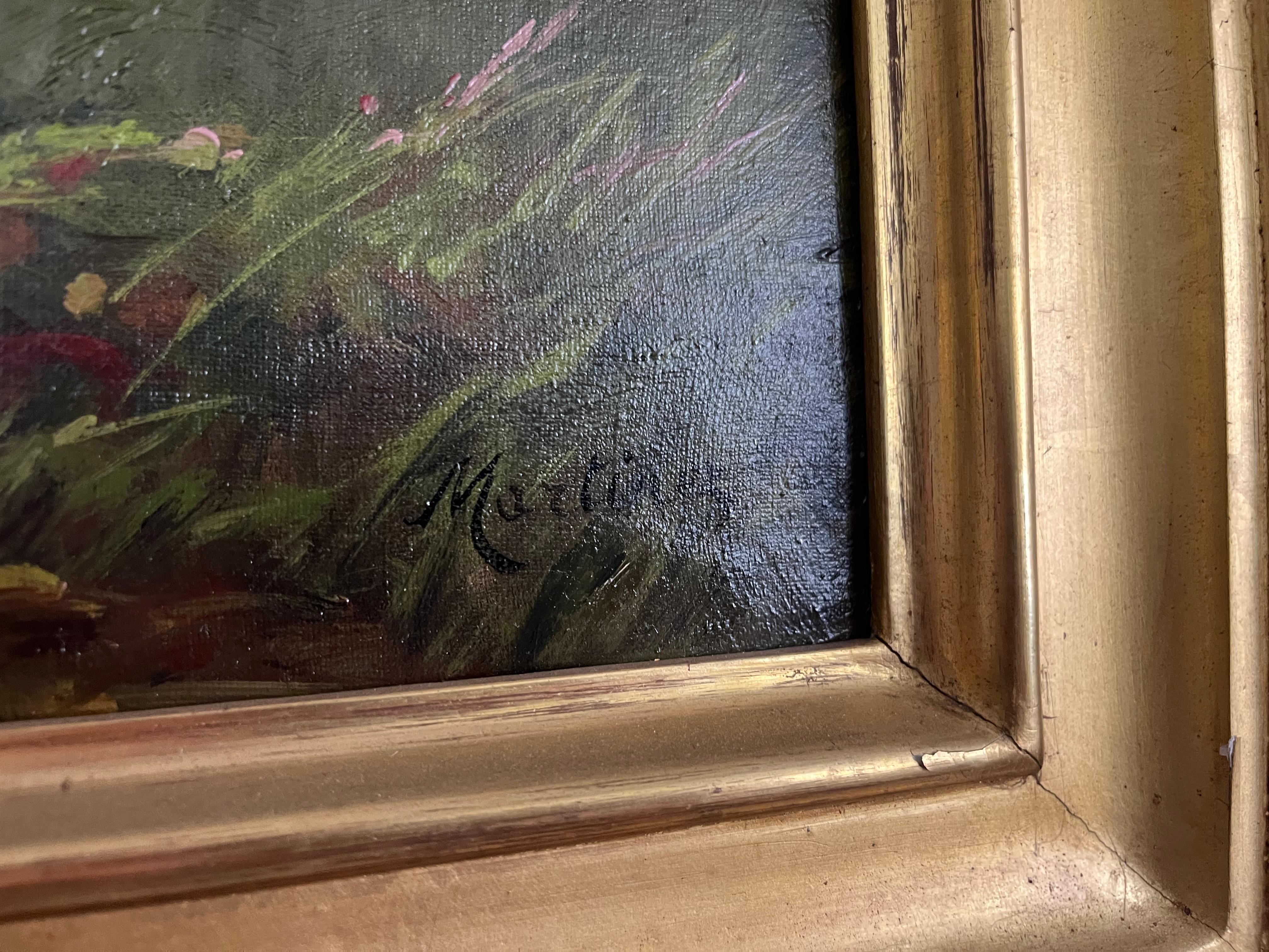 Peinture à l'huile de l'école victorienne Barbazon, paysage animal buissonnant dans un champ en vente 7