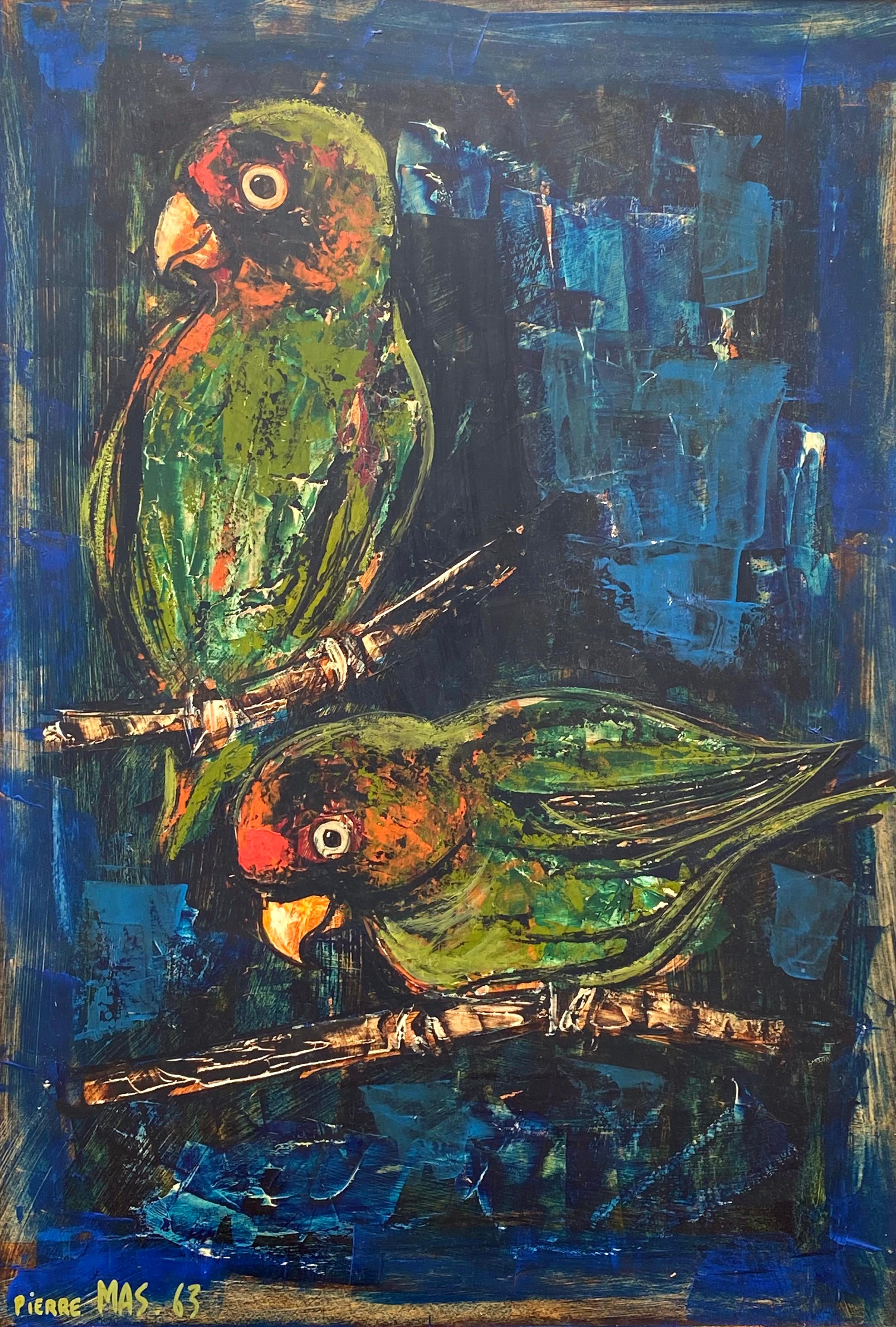 Perroquets - Postmoderne Painting par Pierre Mas 