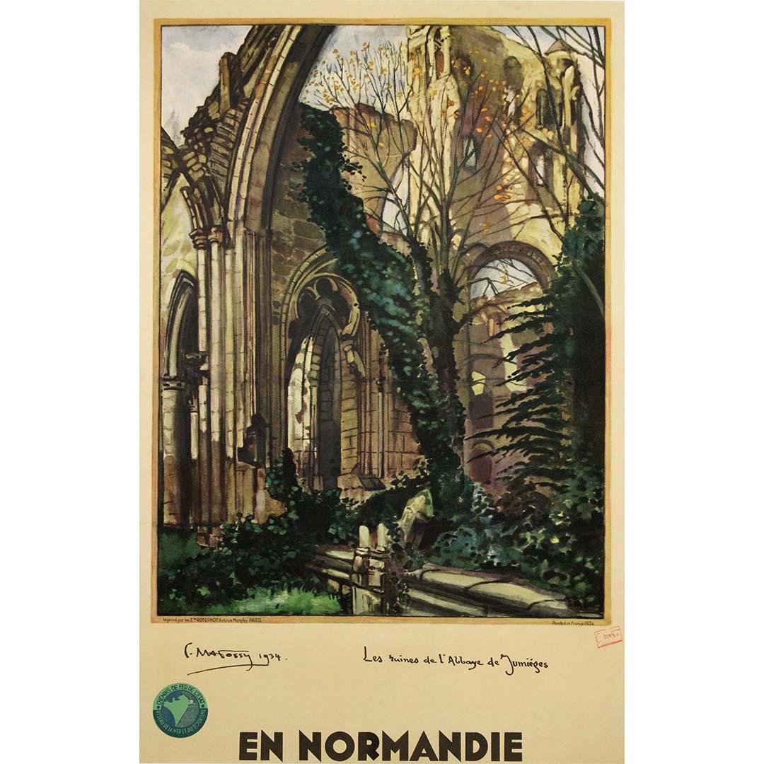 1934 Normandy Jumièges Abbey original Poster by Pierre Matossy