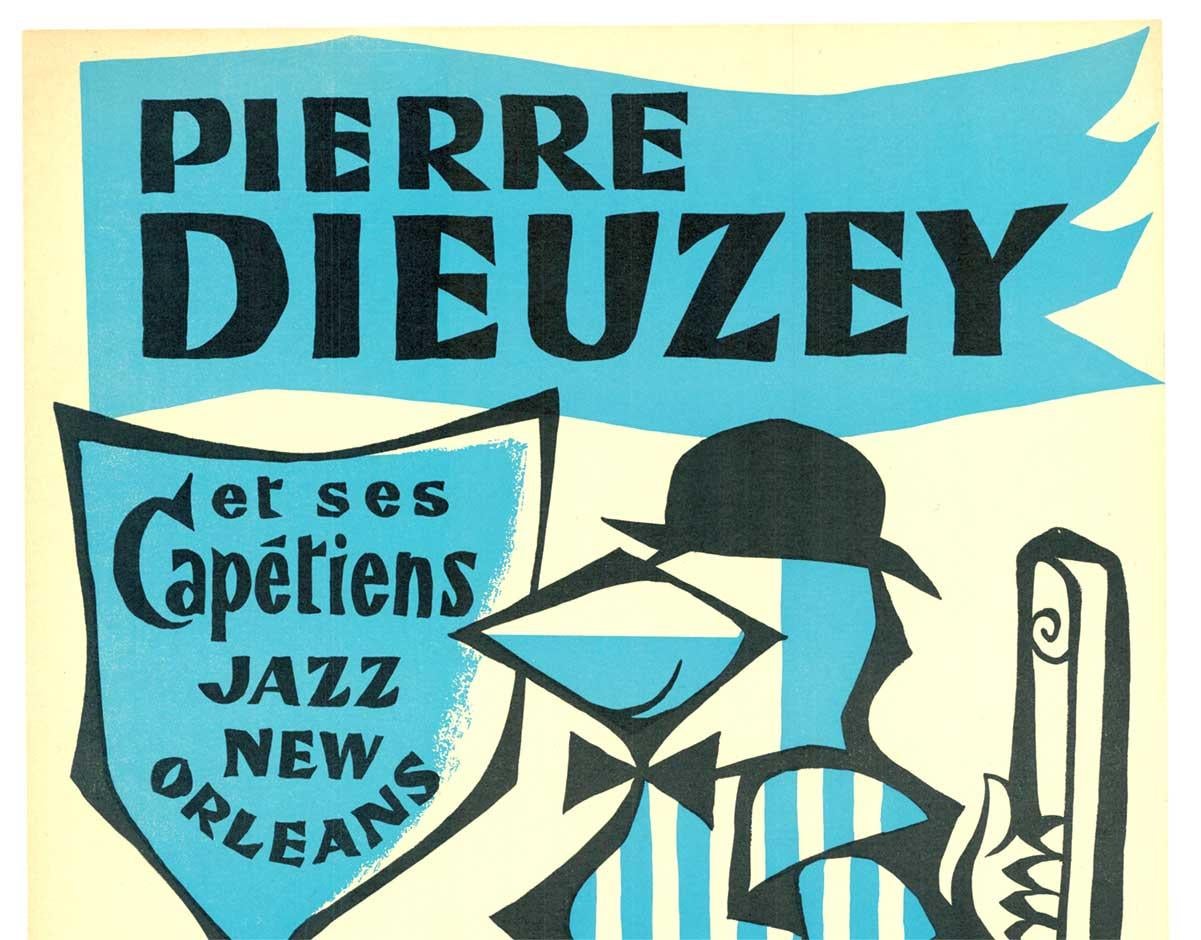 Original Pierre Dieuzey and his six Captains Jazz New Orleans vintage poster - Print by Pierre Merlin