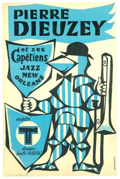 Original Pierre Dieuzey and his six Captains Jazz New Orleans vintage poster