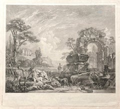 Les Bergers Romains, paisaje con ruinas romanas, grabado del siglo XVIII