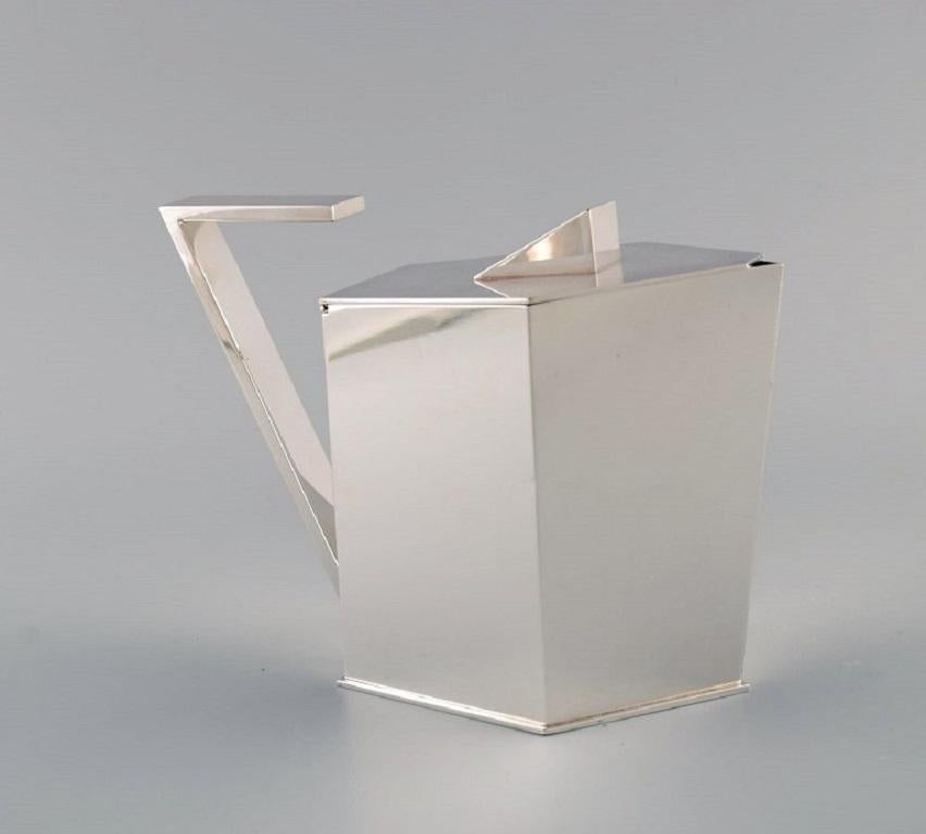 20th Century Pierre Meurgey, Paris. Two cubist pots in plated silver. Mid 20th C.