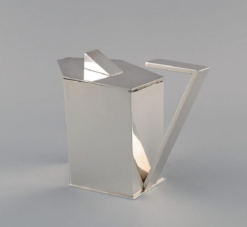Silver Plate Pierre Meurgey, Paris. Two cubist pots in plated silver. Mid 20th C.