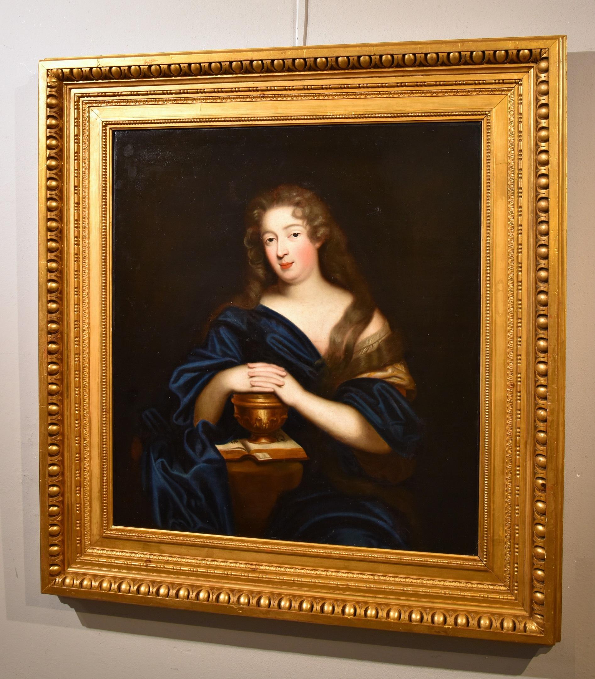 Portrait Mignard Paint Oil on canvsa Old master 17th Century French Lady Woman For Sale 2
